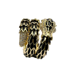 Ring in yellow gold, Enamel, Emeralds, and Diamonds