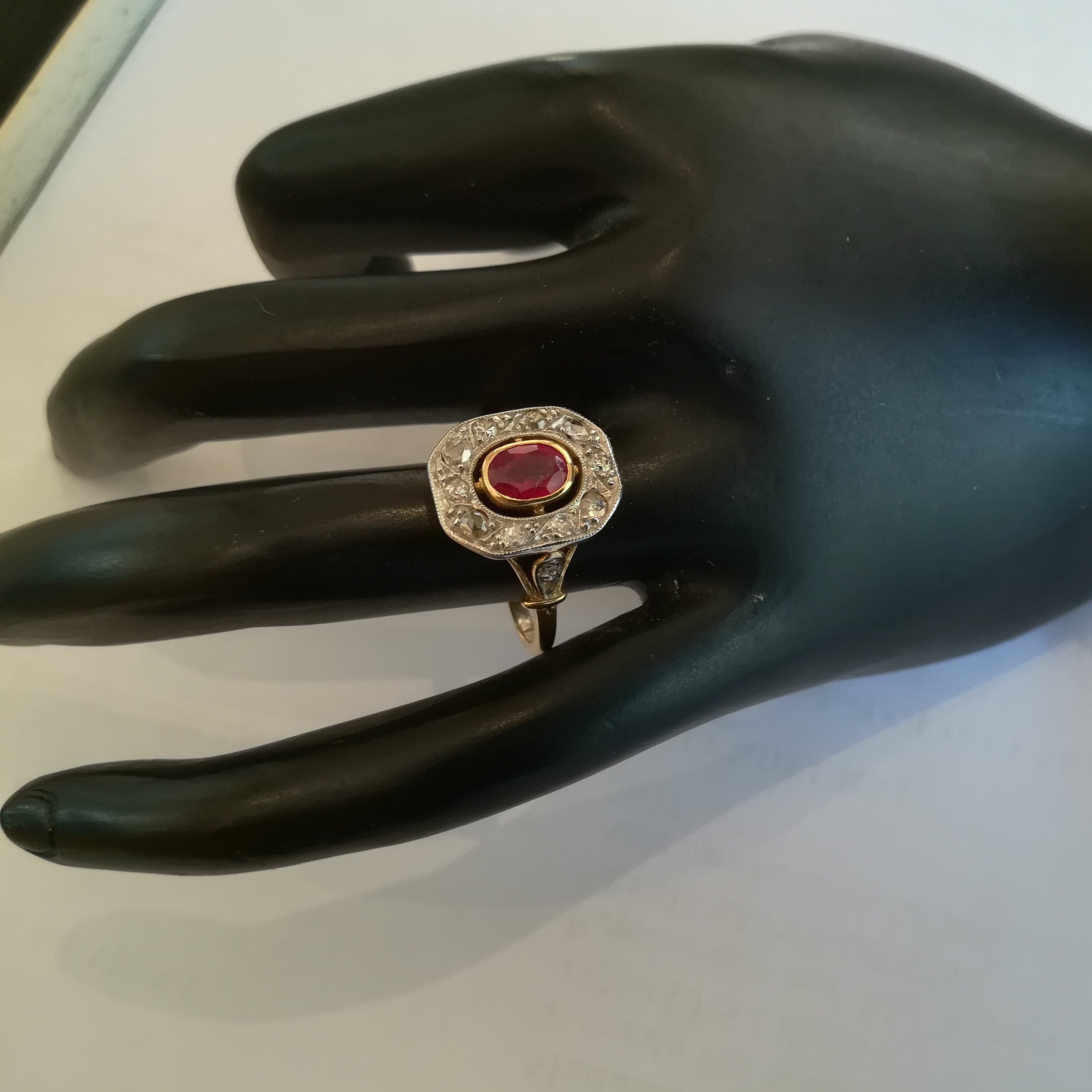 Yellow gold ring with rubies and diamonds