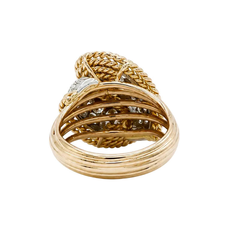 Cocktail Ring in Yellow Gold, Platinum, and Diamonds