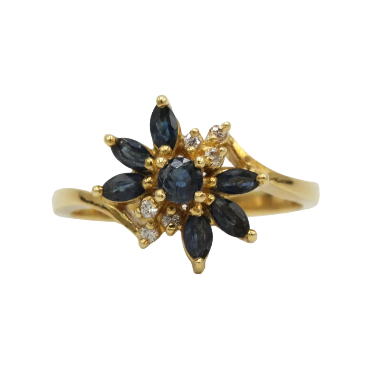 Marguerite Ring in Yellow Gold, Sapphires, and Diamonds