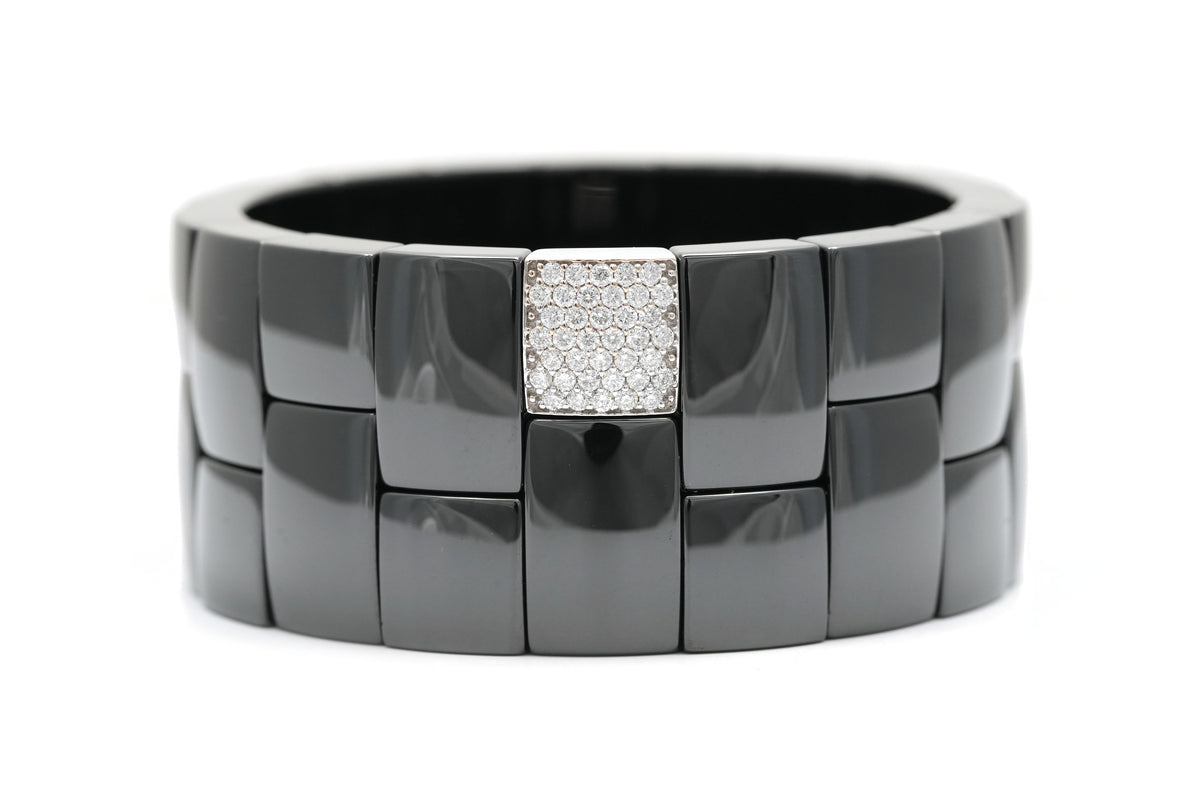 White Gold, Ceramic, and Diamond Cuff Bracelet