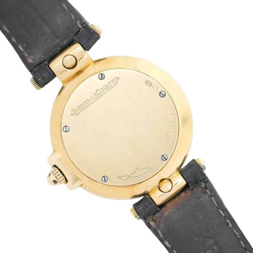 JAEGER-LECOULTRE watch in yellow gold, Mother-of-pearl, leather, emeralds, and diamonds