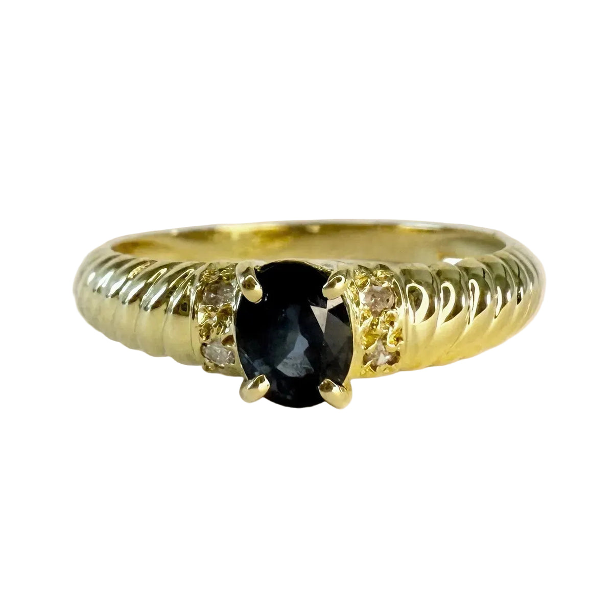 Yellow Gold Bangle Ring with Sapphire and Diamonds
