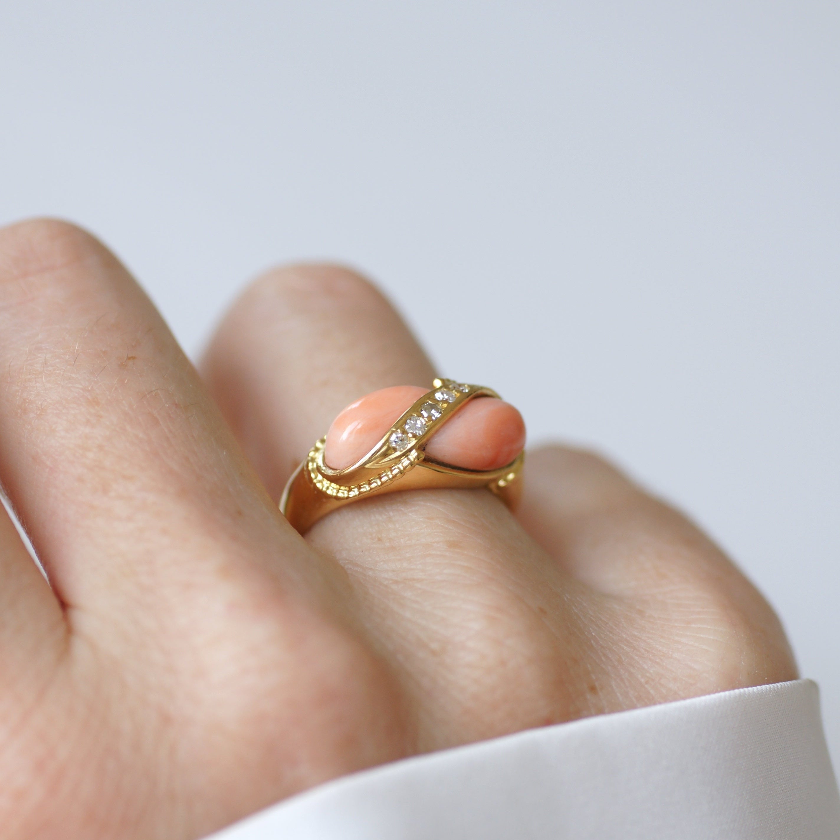 "Toi & Moi" Ring by JEAN & PIERRE BELLIN in yellow gold, coral, and diamonds