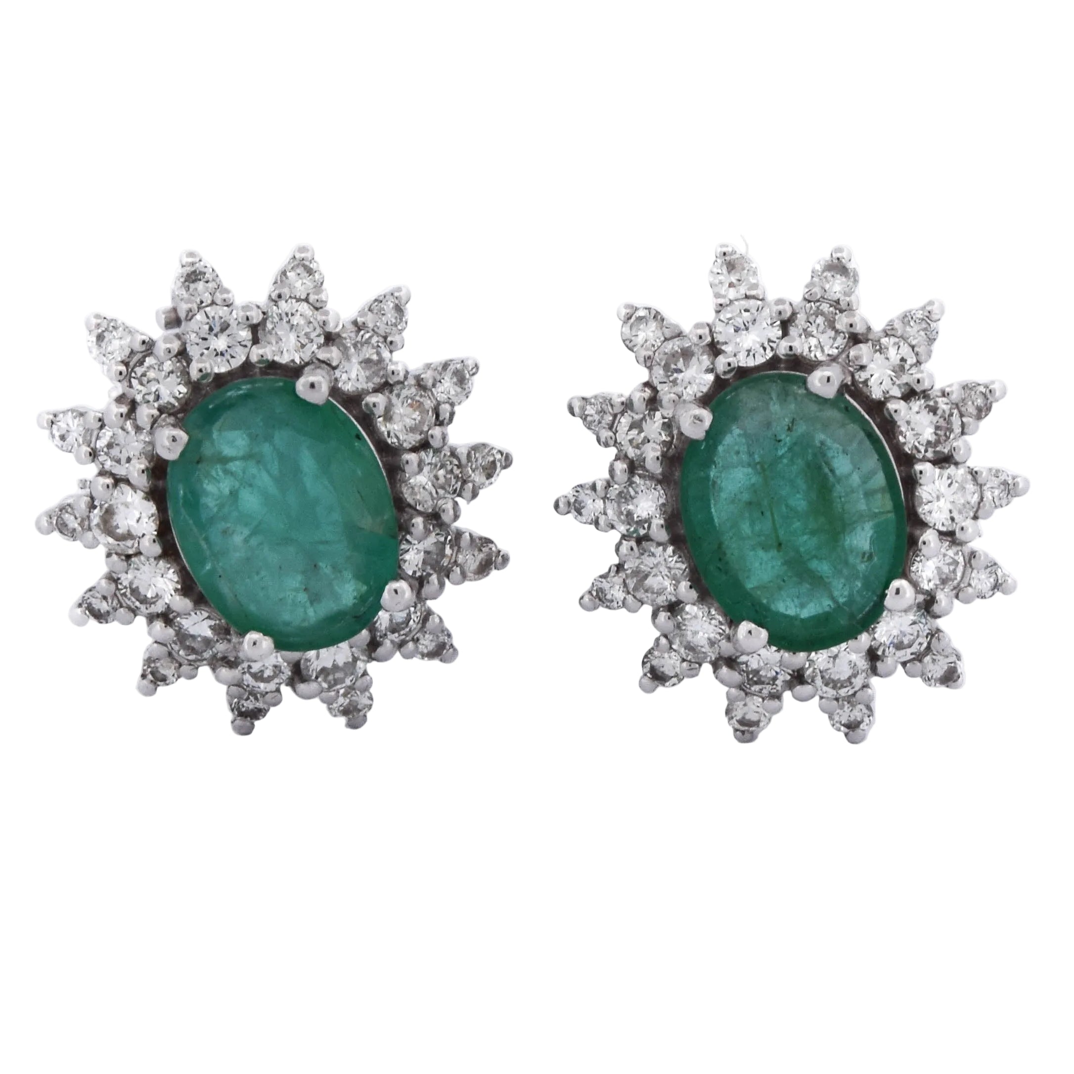 White Gold Clip-On Earrings with Emeralds and Diamonds