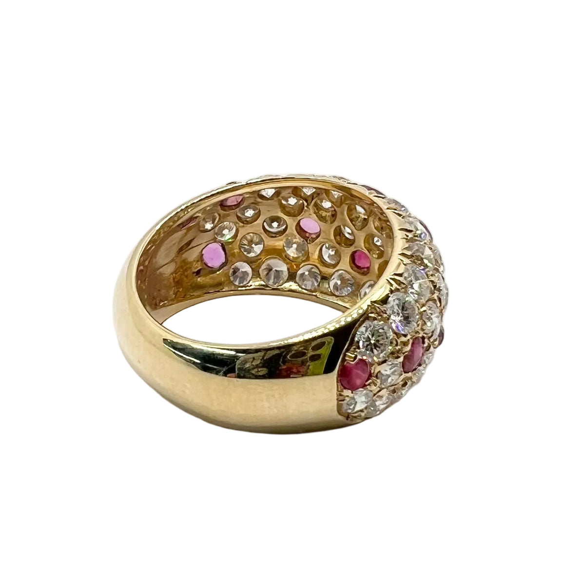 Yellow Gold, Ruby, and Diamond Bangle Ring