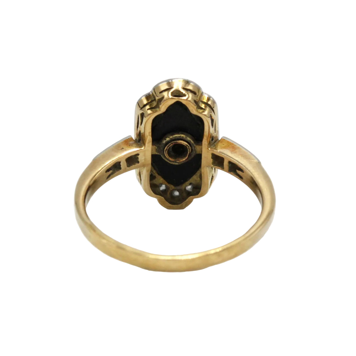 Ring in yellow gold, Platinum, Onyx, and Diamonds