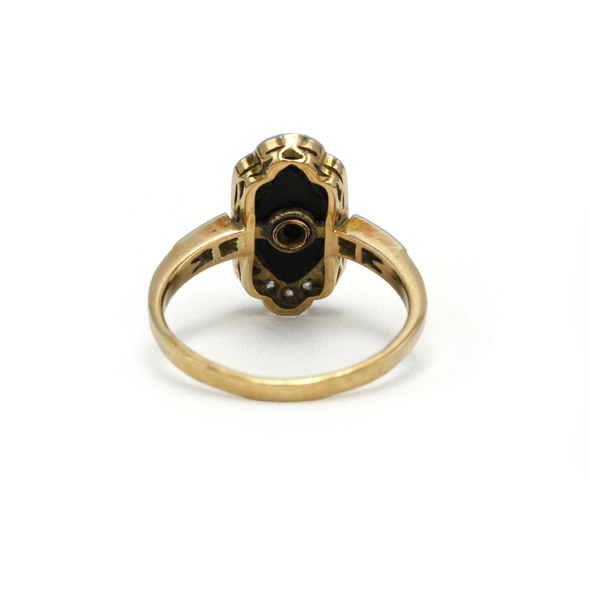 Bague en or jaune, platine, onyx et diamants