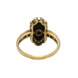 Ring in yellow gold, Platinum, Onyx, and Diamonds