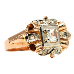 Tank Ring in White Gold, Yellow Gold, and Diamonds