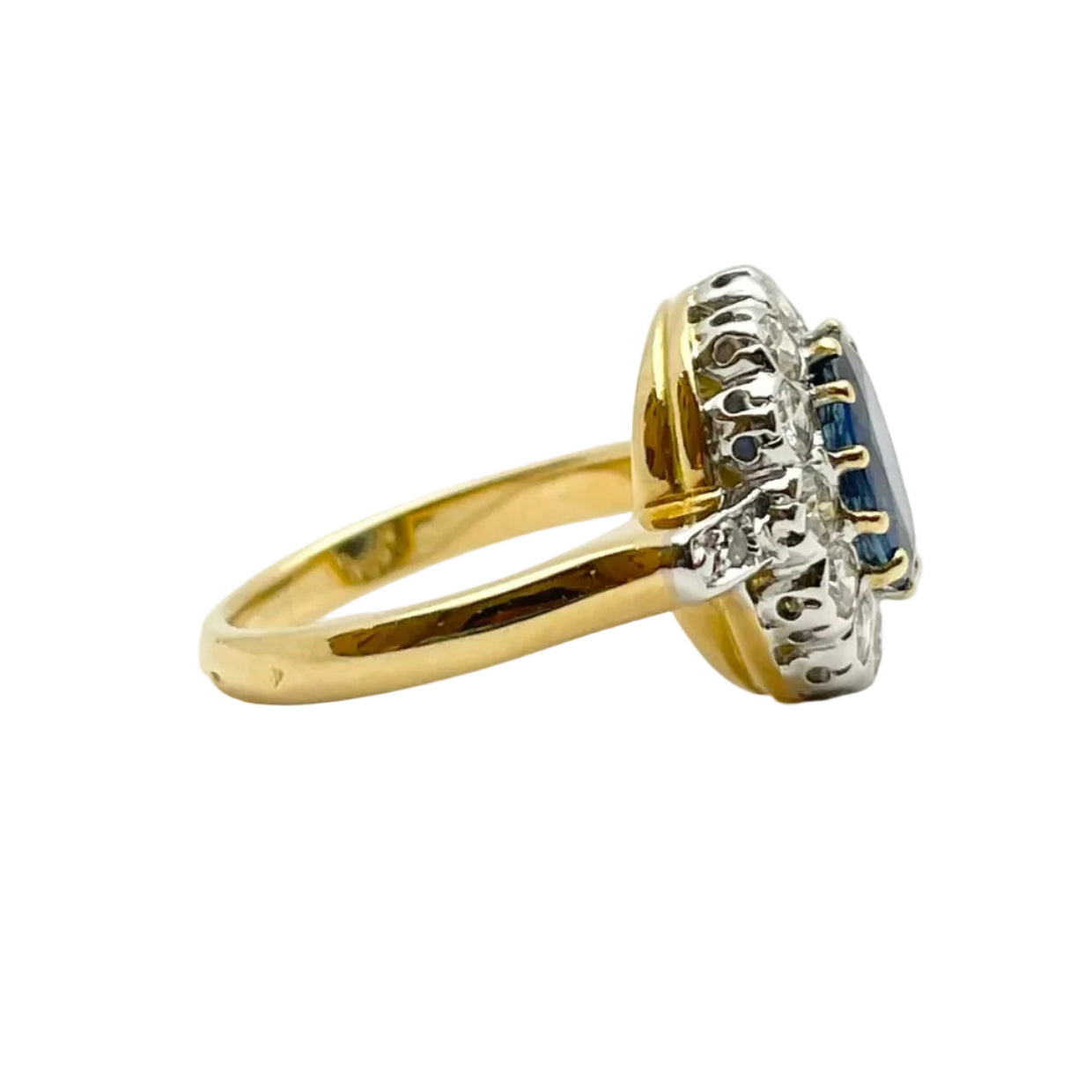 Marguerite Ring in White Gold, Yellow Gold, Sapphire, and Diamonds
