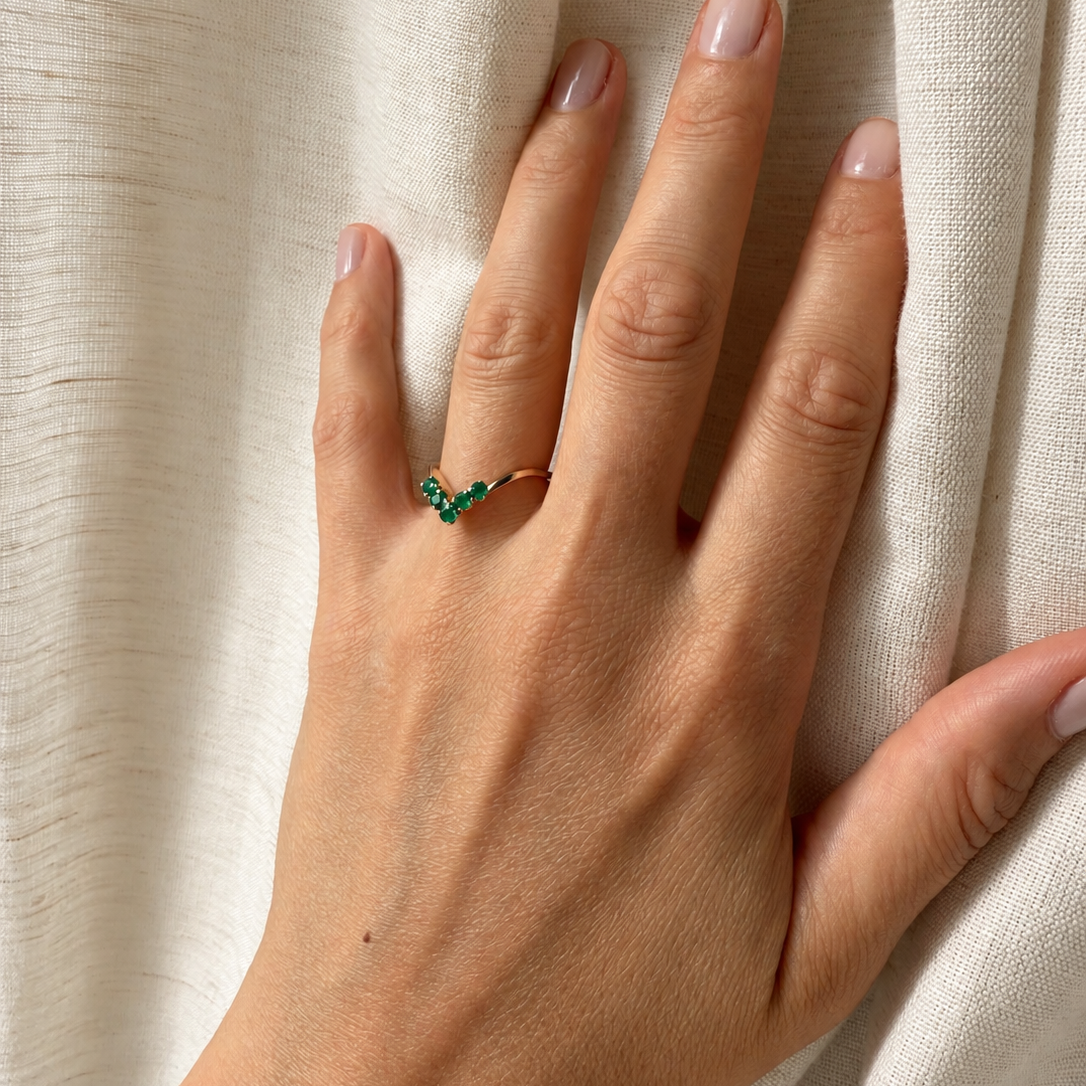 Yellow Gold and Emerald Wedding Band