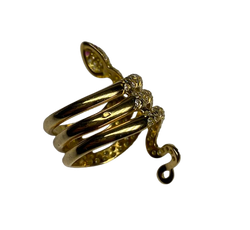18K Gold Snake Ring with Diamonds (Size 55)
