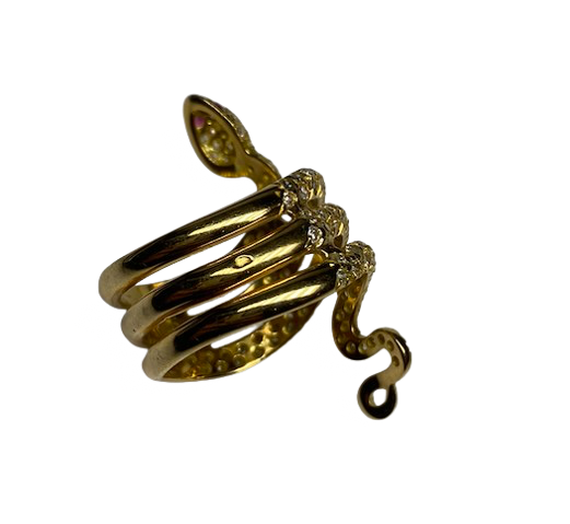 18K Gold Snake Ring with Diamonds (Size 55)