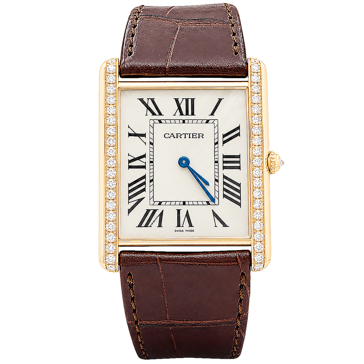 CARTIER "Tank Louis Cartier" XL Watch in rose gold, stainless steel, and diamonds