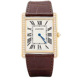 CARTIER "Tank Louis Cartier" XL Watch in rose gold, stainless steel, and diamonds