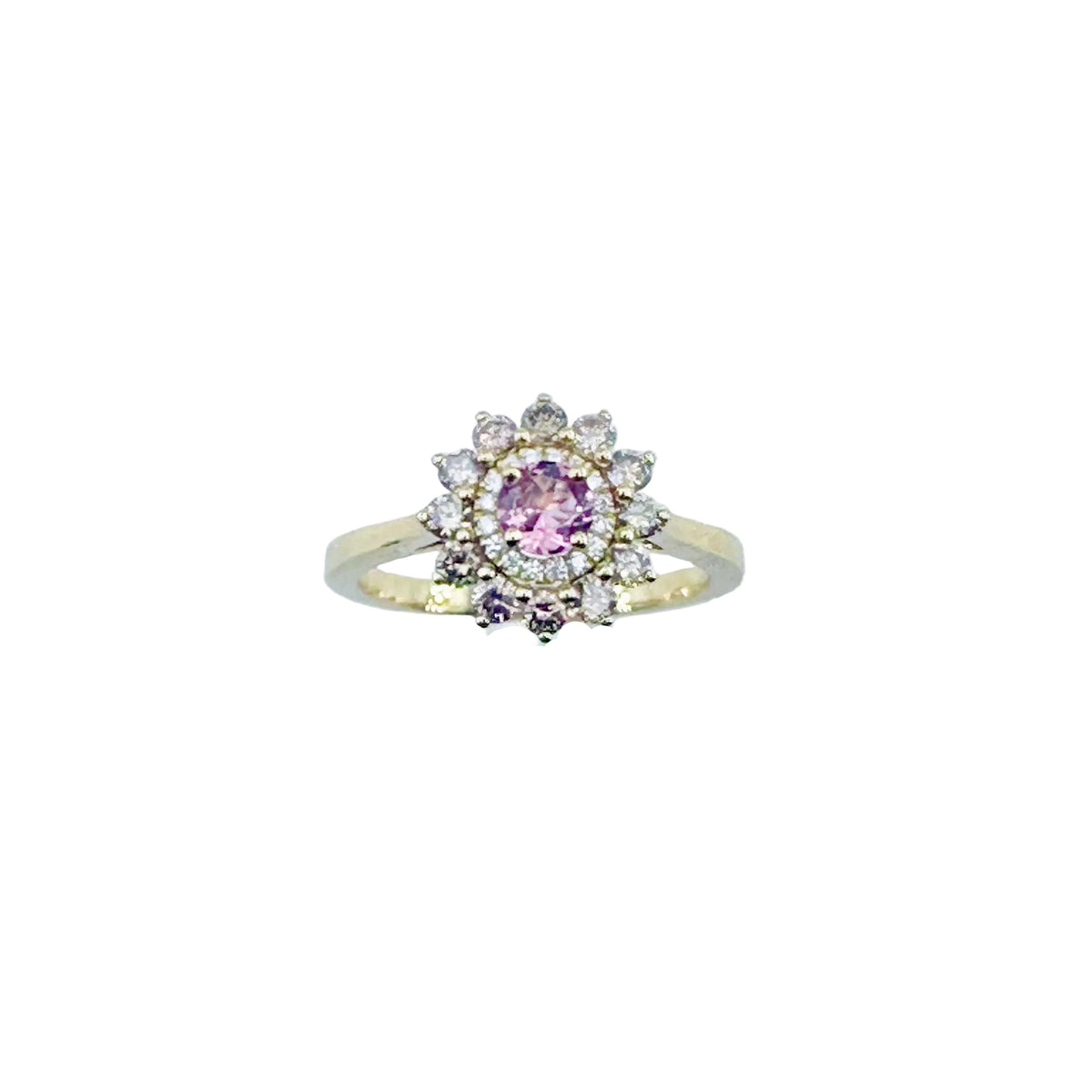 GEMMYO "Lefkos Camaïeux" Entourage Ring in yellow gold, Tourmaline, and Diamonds