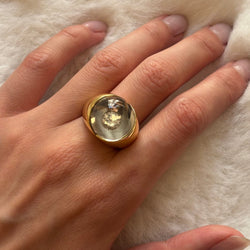 MAUBOUSSIN "Loupe" Dome Ring in yellow gold, rock crystal, and diamond