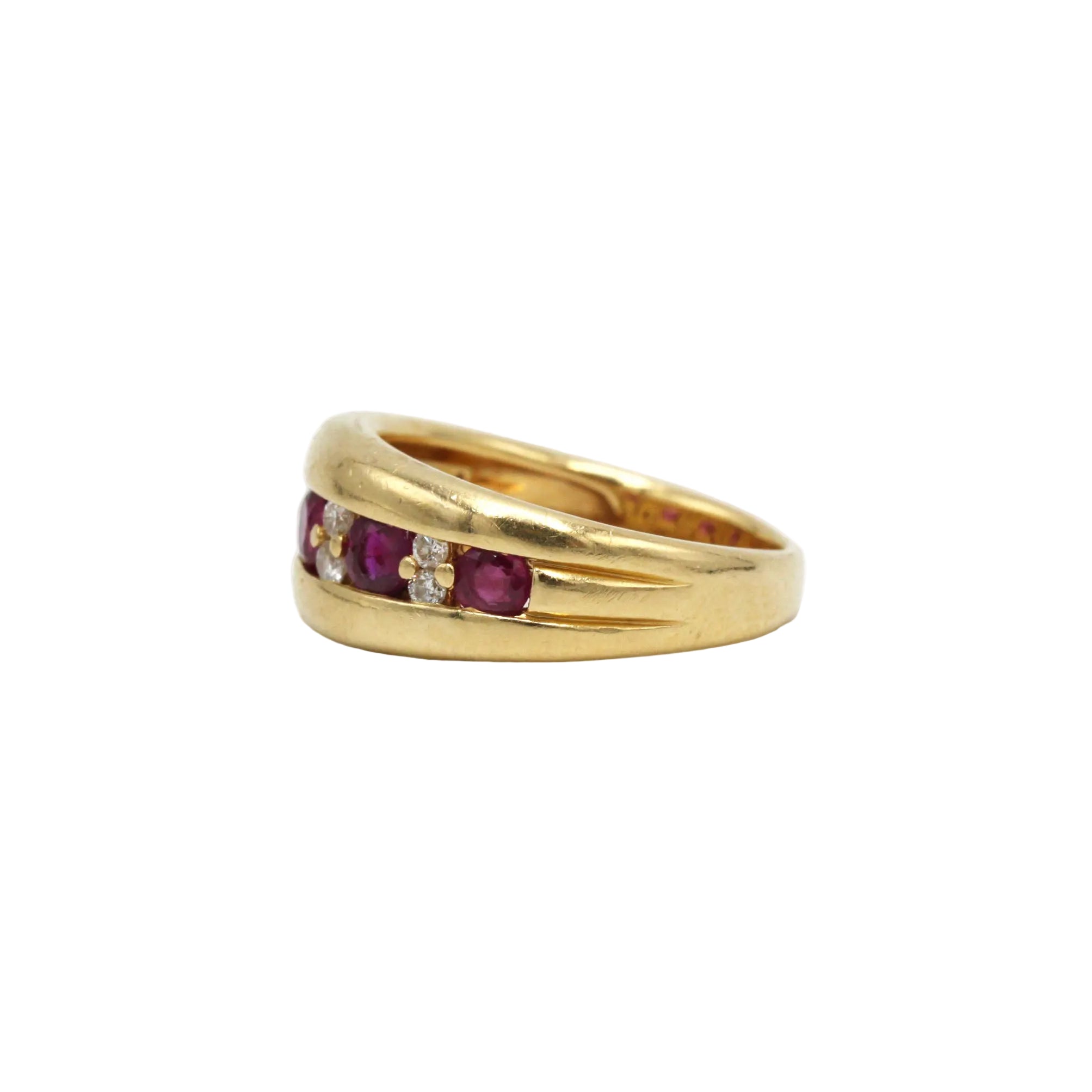 Band Ring in Yellow Gold, Rubies, and Diamonds