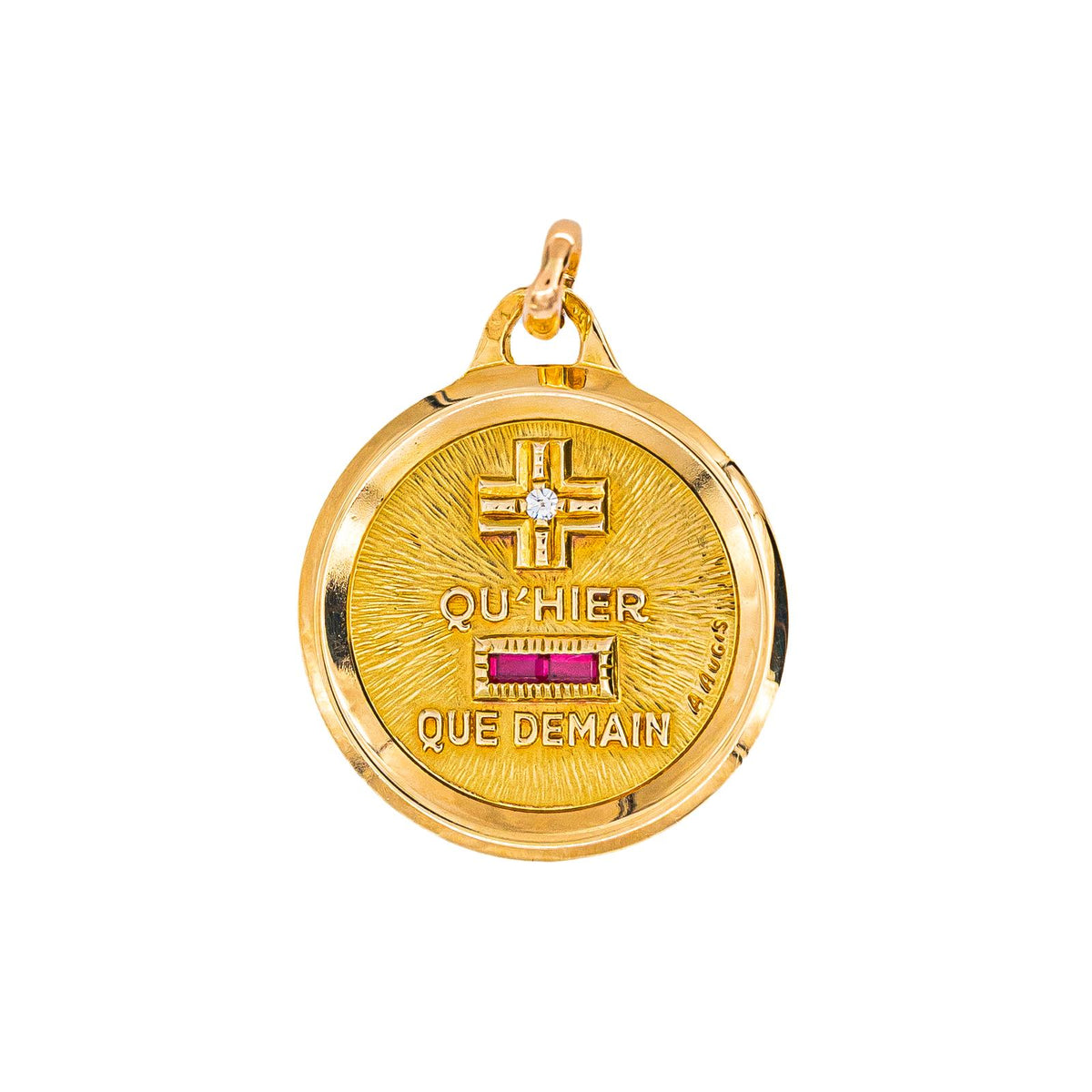 Augis "Medal of Love" Pendant, Yellow gold with Ruby