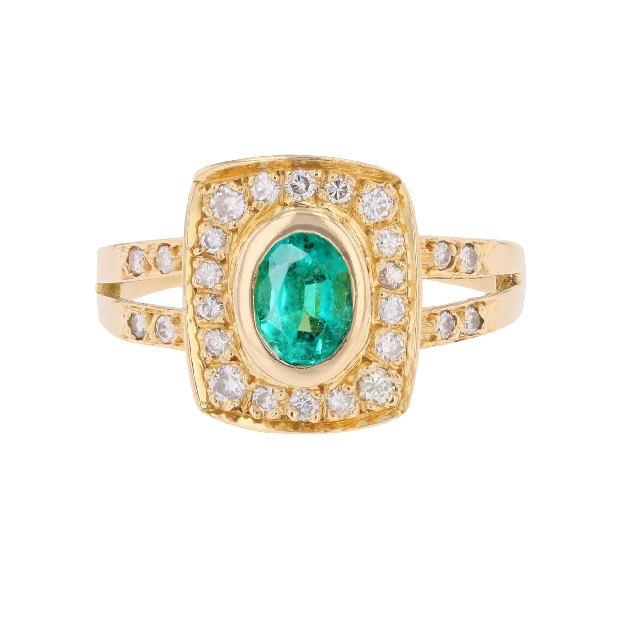 "Entourage" Ring in Yellow Gold, Emerald, and Diamonds