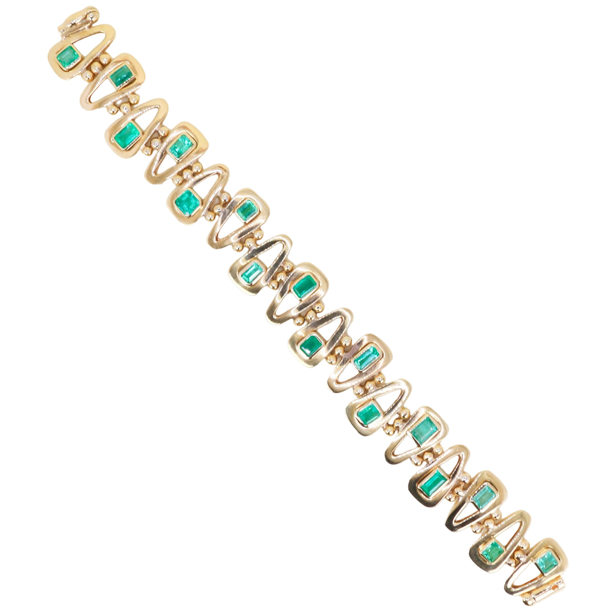 Yellow Gold Link Bracelet with Emeralds