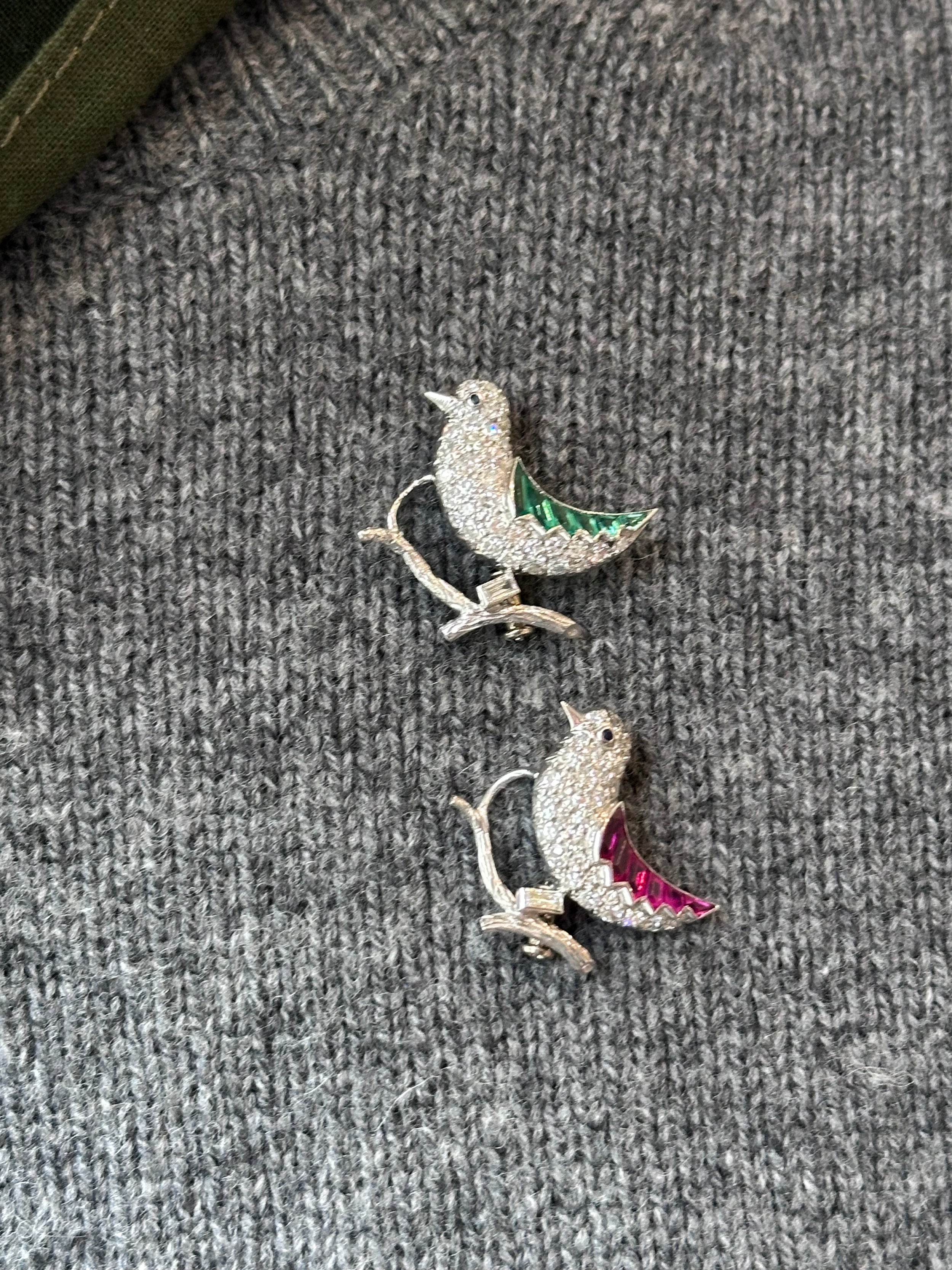 Two "Bird" Brooches in White gold and Platinum