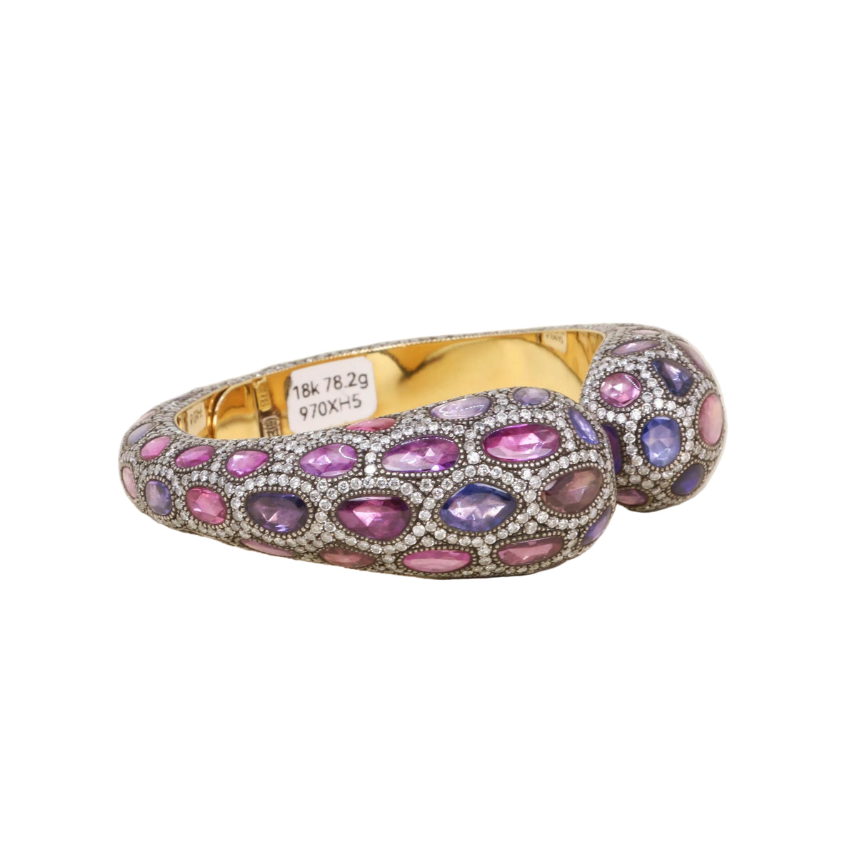 ANDRÉ MARCHA bangle bracelet in yellow gold, silver, sapphires, and diamonds