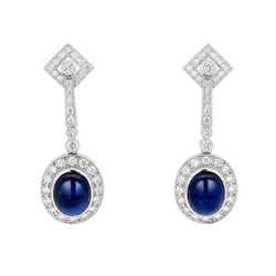 Platinum Drop Earrings with Sapphires and Diamonds