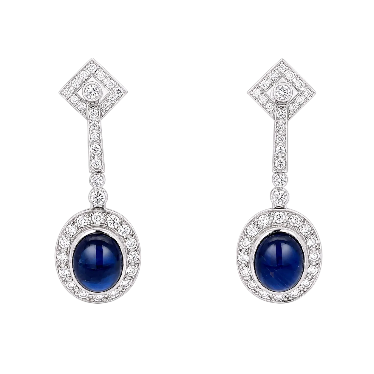 Platinum Drop Earrings with Sapphires and Diamonds