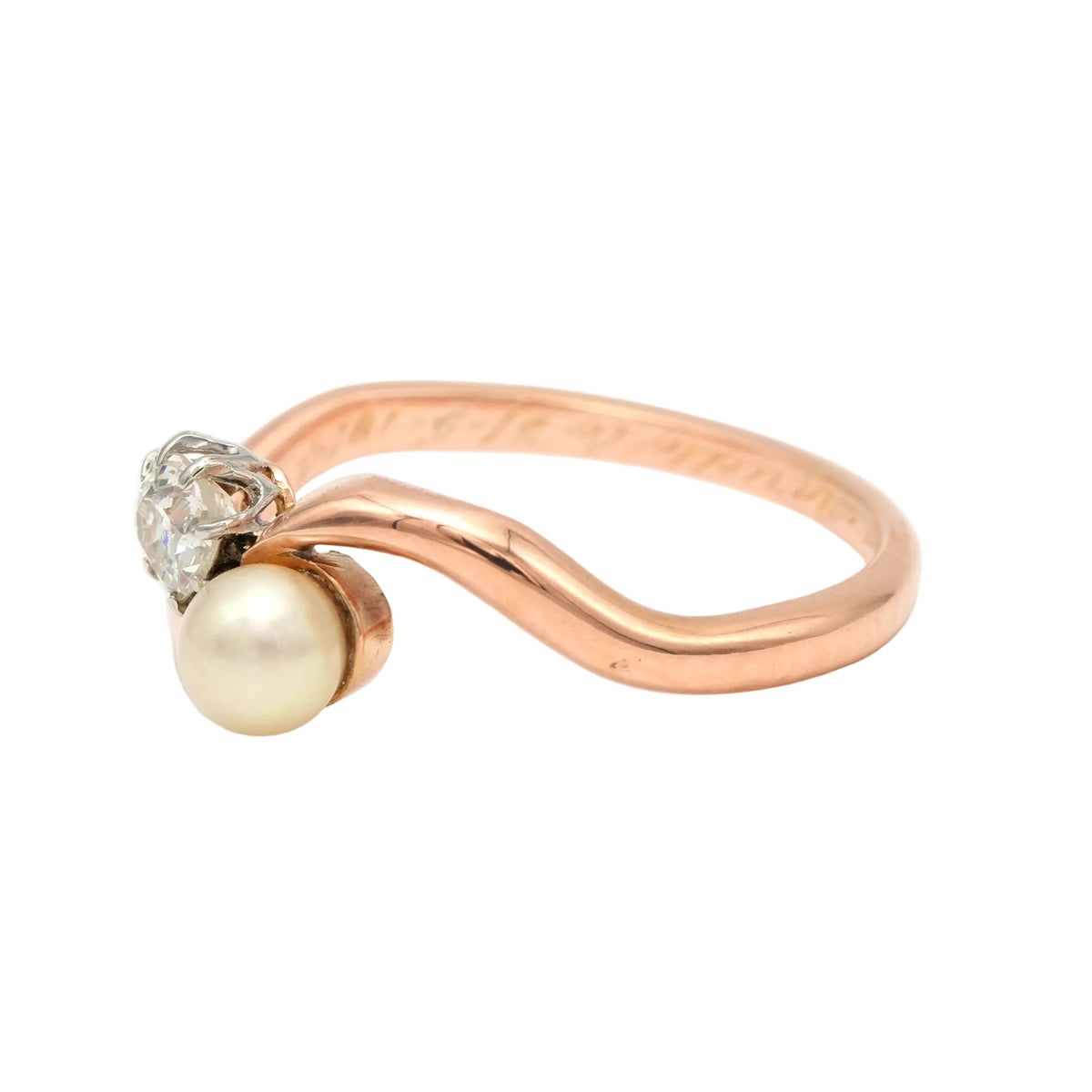 Bague Toi & Moi en or rose, perle et diamant