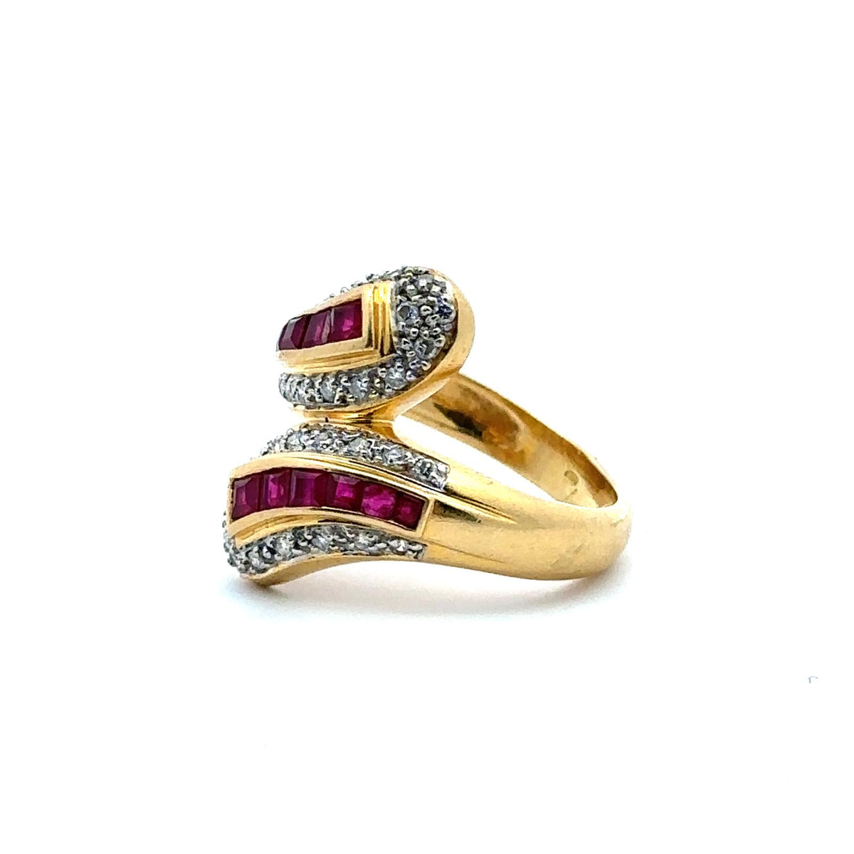 Bague Toi & Moi en or jaune, rubis et diamants