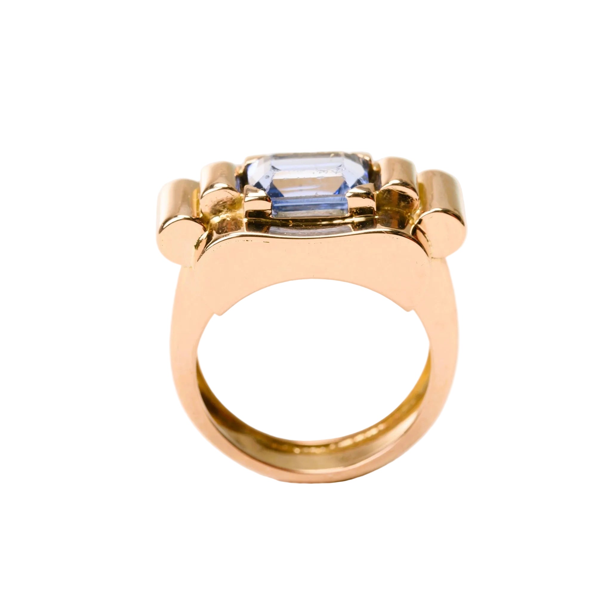 Tank Ring in Rose Gold and Blue Spinel