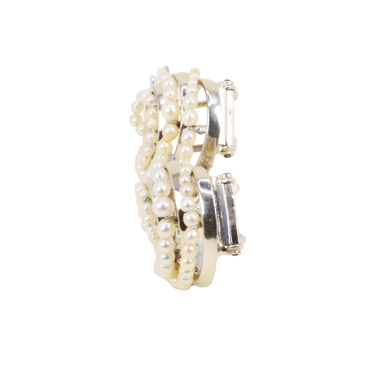 Broches Clips en or blanc et perles