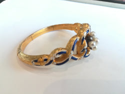Antique Gold Enamel Bracelet with Pearls and Diamonds
