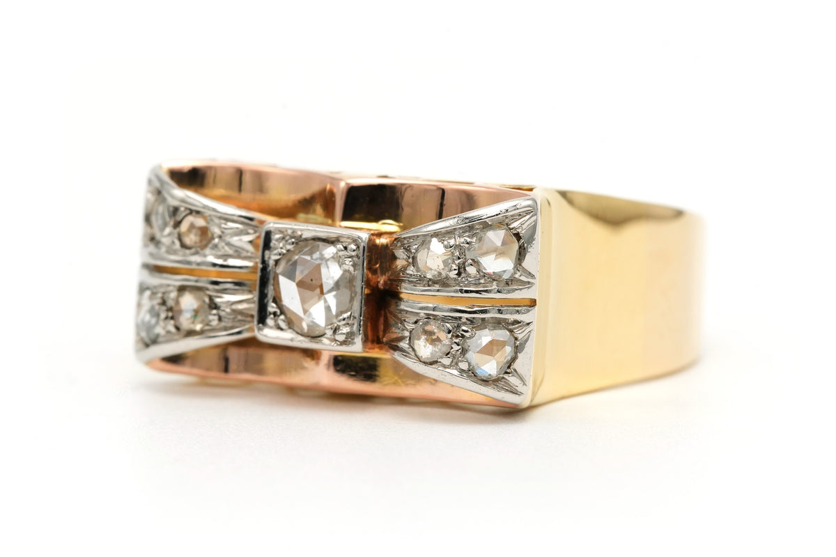 Bague Tank en or blanc, or jaune et diamants