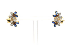 Boucles d'oreilles Puces en or jaune, rubis, saphirs et diamants