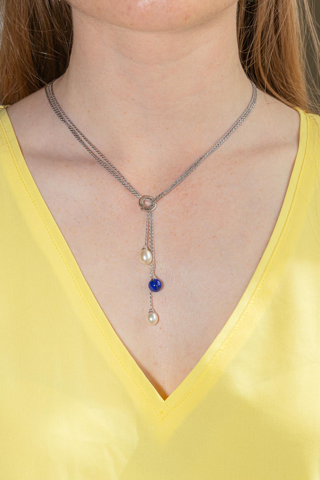 Collier Négligé Or blanc Perles