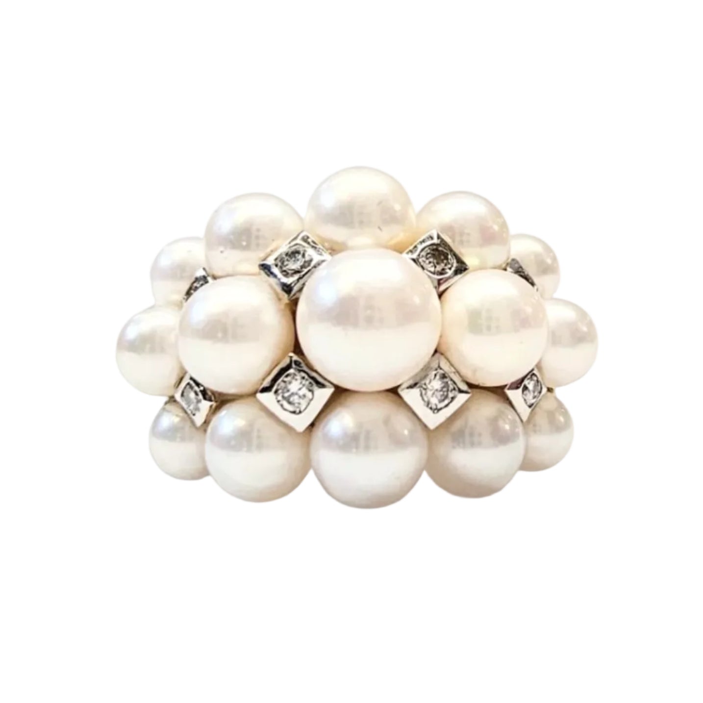Bague Cocktail Pearl Moon en or jaune, perles et diamants