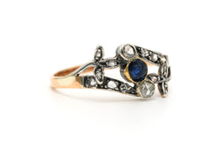 Ring in white gold, yellow gold, sapphires, and diamonds