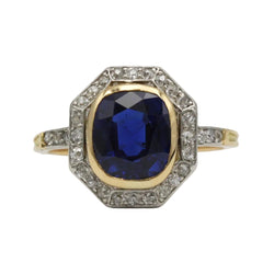 Entourage Ring in yellow gold, Platinum, Sapphire, and Diamonds