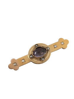 Broche Épingle en or jaune, améthyste et perles