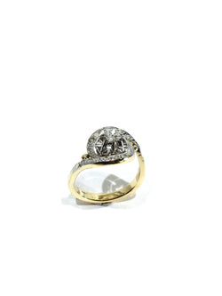 Tourbillon ring in yellow gold, white gold, and diamonds