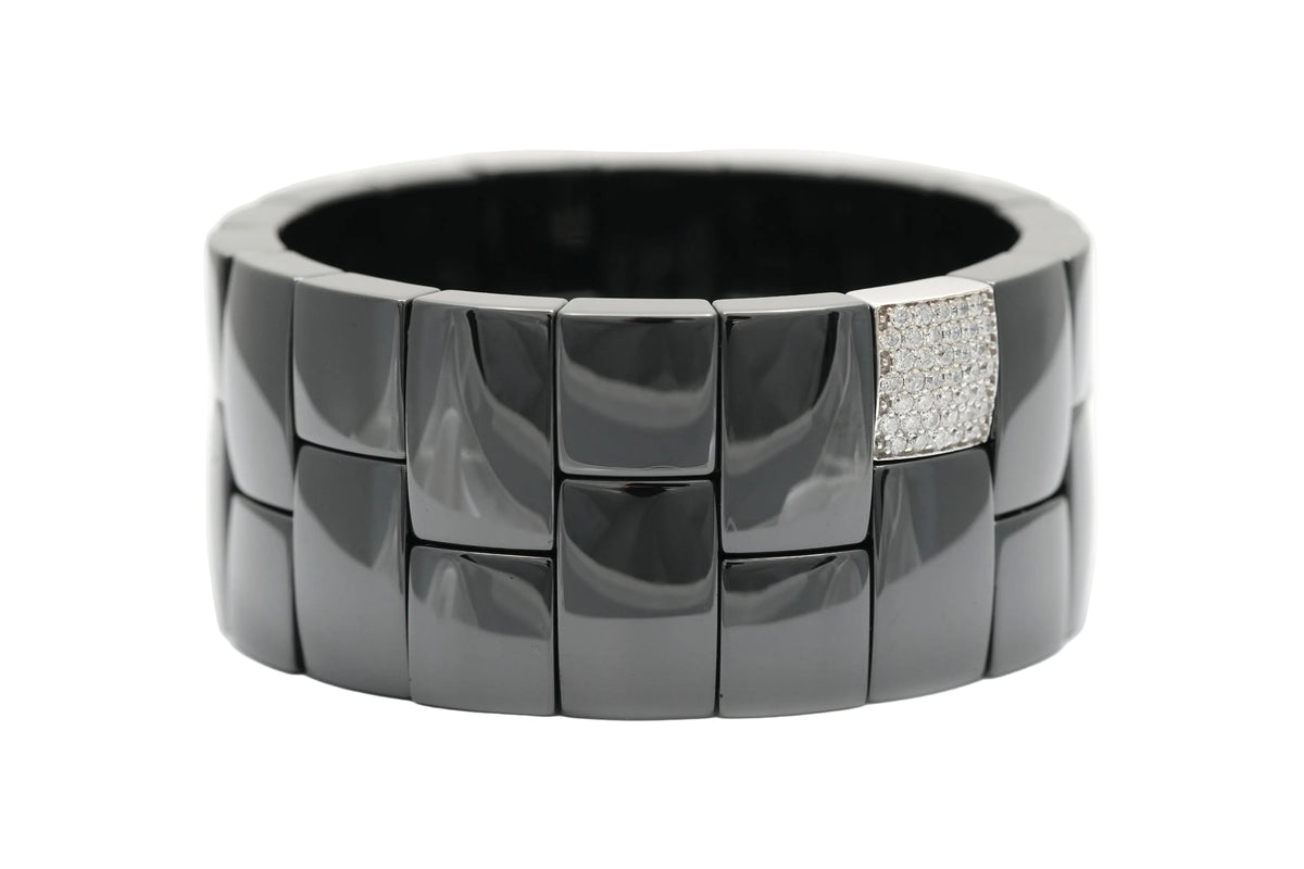 White Gold, Ceramic, and Diamond Cuff Bracelet
