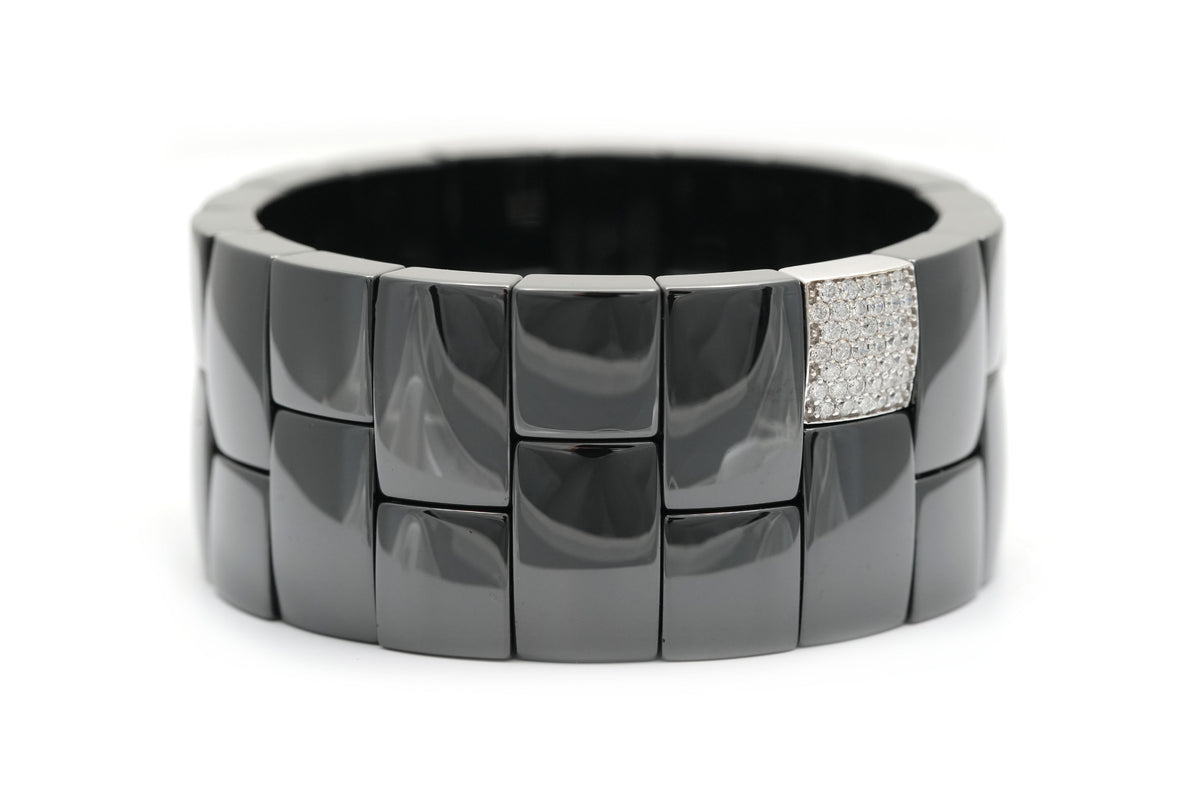 White Gold, Ceramic, and Diamond Cuff Bracelet