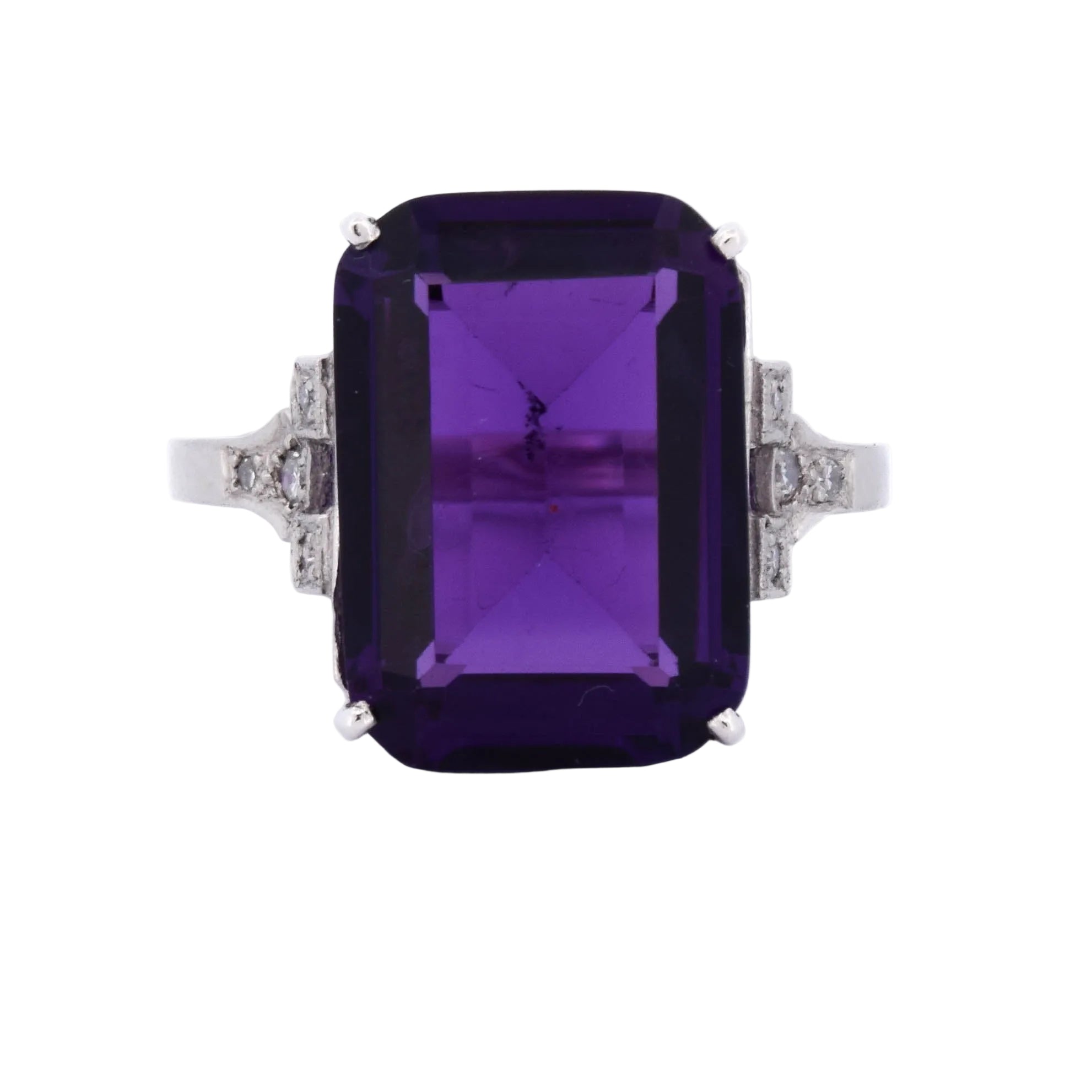Platinum Solitaire Ring with Amethyst and Diamonds