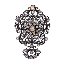 Yellow Gold, Silver, and Diamond Brooch-Pendant