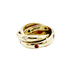 Bague Cartier, "Constellation", or jaune, saphirs, rubis, diamants.