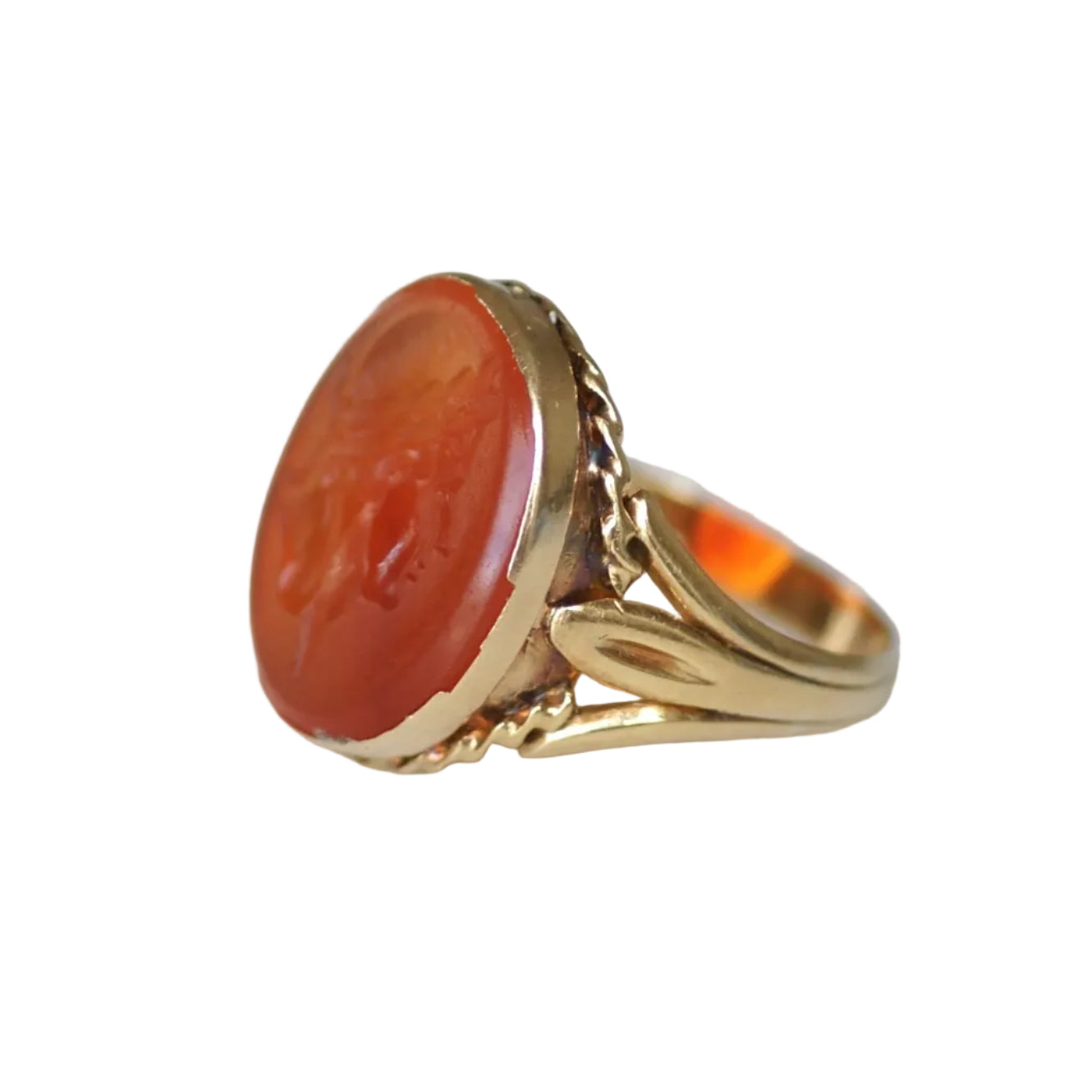 Antique Ring with Carved Carnelian Set in Yellow Gold