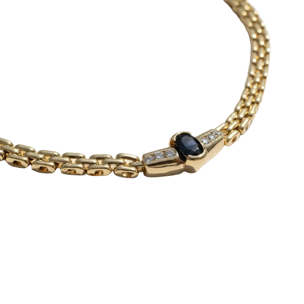 Necklace Vintage in yellow gold, sapphire and diamonds